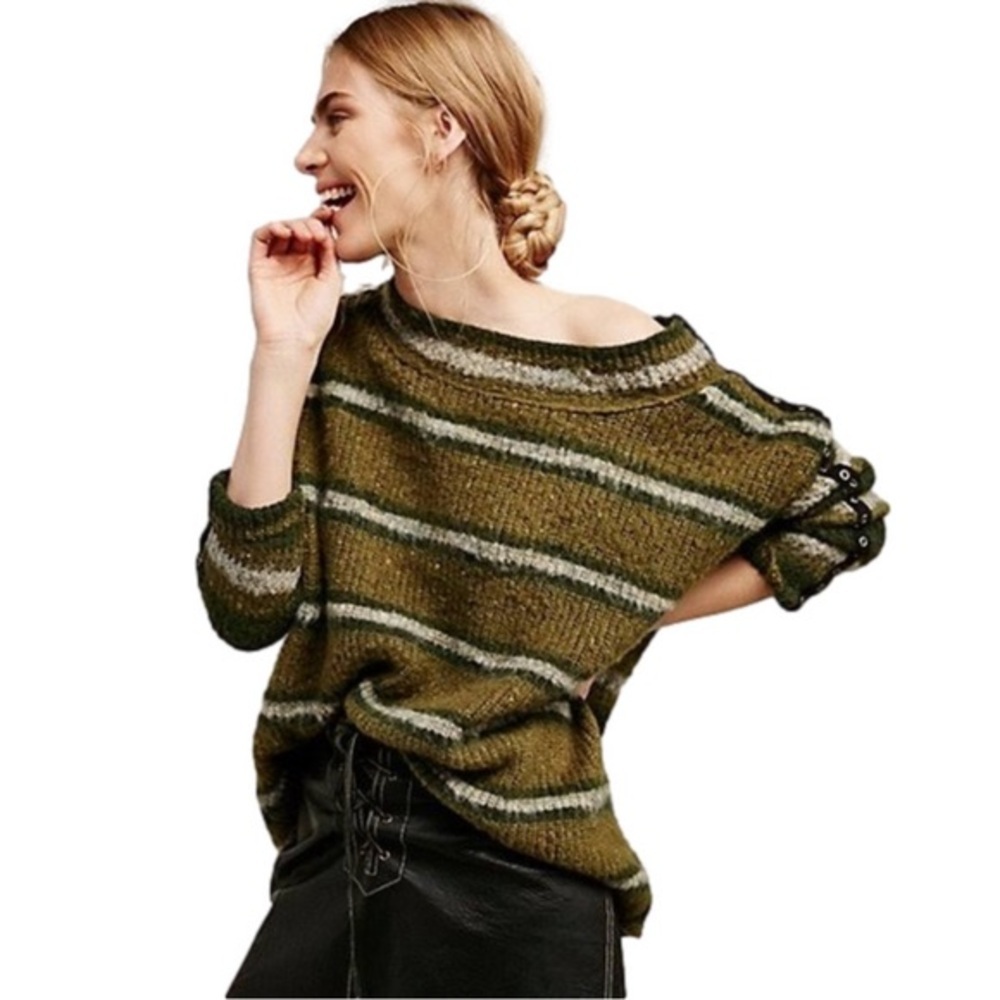 Free People "Sid" Oversized Striped Alpaca Blend Tunic Sweater Size Small